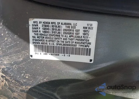 2008 Honda Odyssey Lx from USA, damaged, VIN 5FNRL38208B026357